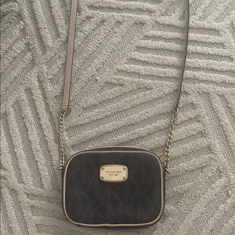Michael Kors Dark Brown and Tan Crossbody Bag
